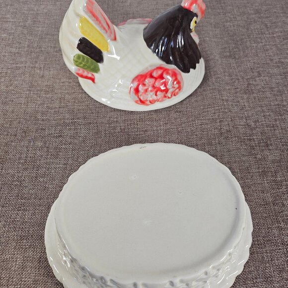 Vintage Metlox Hen On Nest Poppy Trail Pottery Vernon Red Rooster Covered Dish - Picture 8 of 12